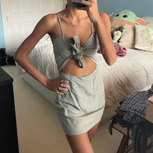 Tobi Muted Green Tie Up Dress